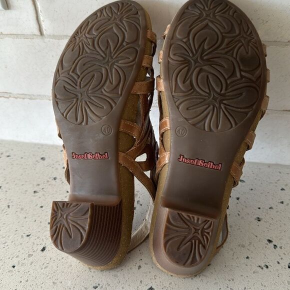 Josef Seibel Women's Ruth Tan Leather Cut Out Open Toe Comfy Sandals Size 40 EUC - Picture 8 of 12